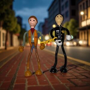 Vintage Bendos Kid Galaxy Action Figures Policeman W/ Cuffs Construction Worker